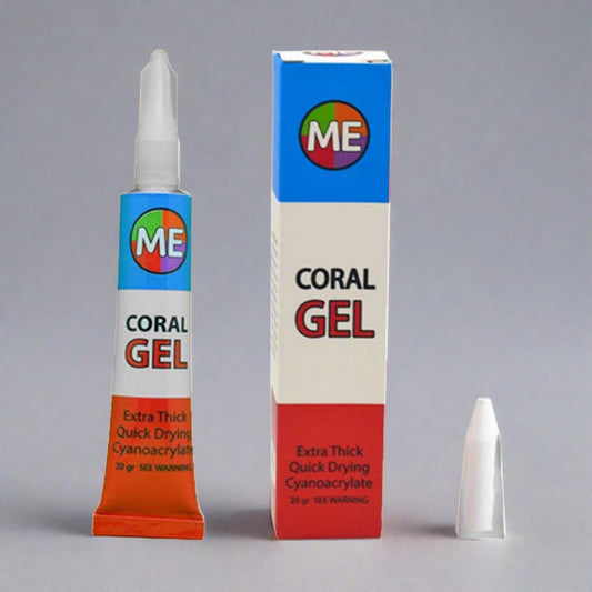 Coral glue tube with packaging and extra tip shown