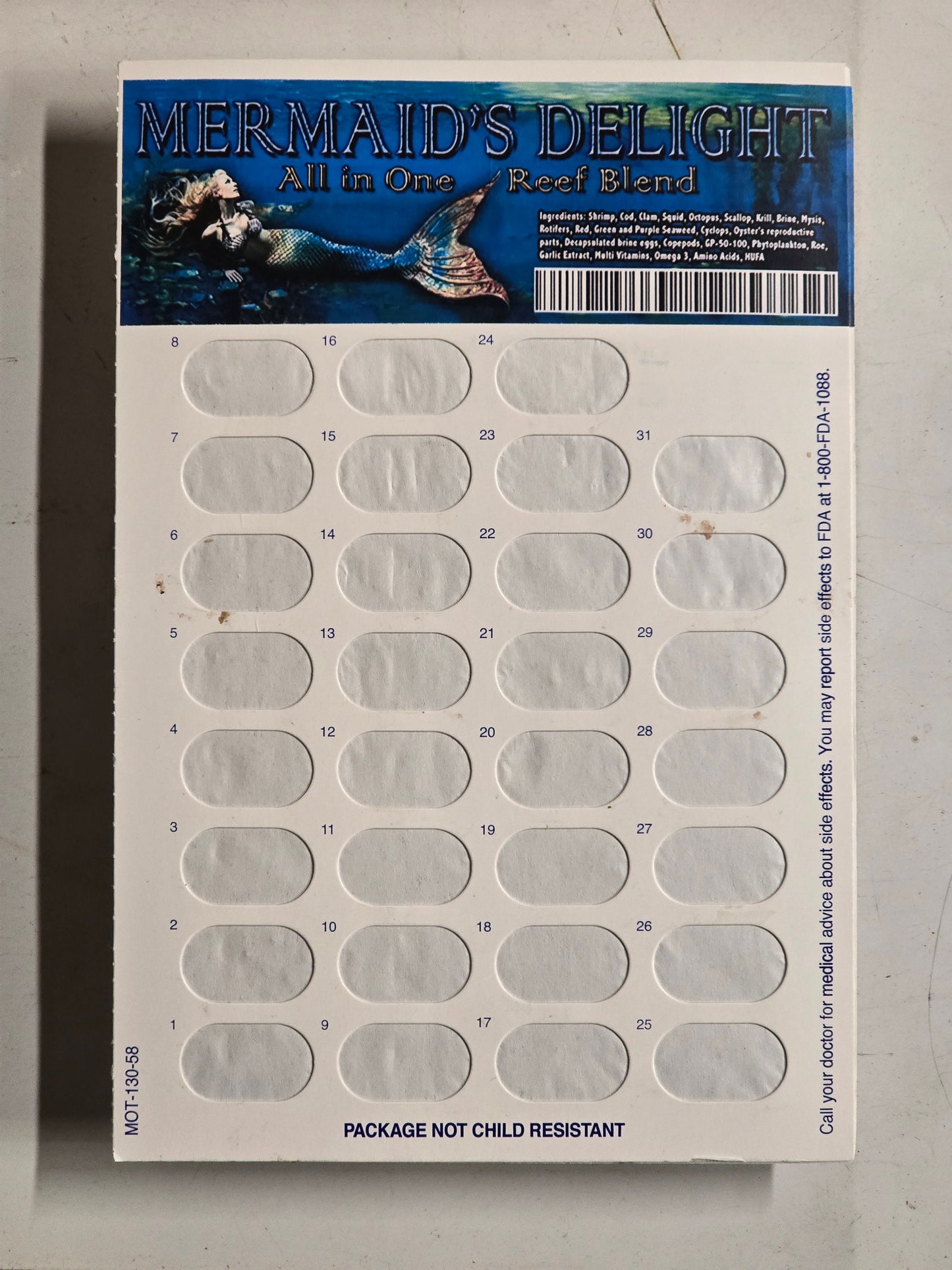 Mermaids Delight blister pack of frozen fish food