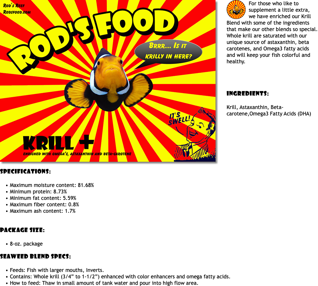 Rod's Food, Krill+ Frozen (Local Sales Only)