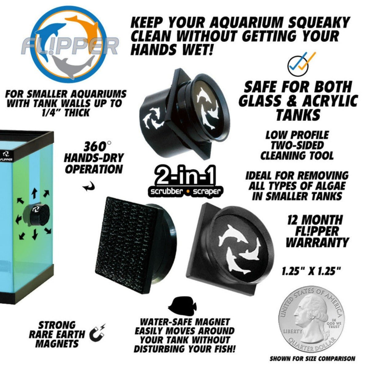 Flipper Pico Black Magnetic Algae Cleaner - Up to 1/4" - Keepin' it Reef