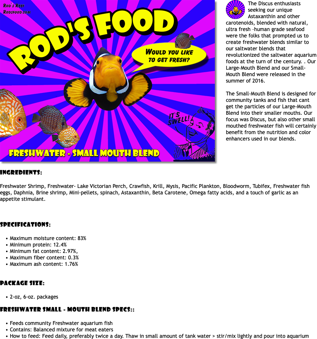 Rod's Food Freshwater Small Mouth Blend, 6oz (Local Sales Only)
